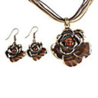 Flowers Metal Oil Drip Fully-Jewelled Earring Nacklace Suit