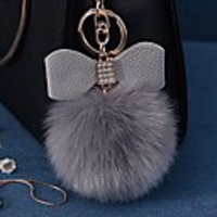 fluffy ball key chain 8-10cm cute keychain bag charm ball fur key chain for car key ring (grey)
