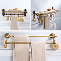 Foldable Bathroom Towel Shelf,  2 Layers Multifunction Antique Hardware Accessory Set with Carved Paterns,  Aluminum,  3 Styles,  60cm,  60.5cm,  61.7cm - Wall Mounted