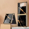 For Samsung Galaxy Z Flip 3 Case Marble Hard Shockproof Back Cover Floral Tempered Glass Electroplated Frame For Galaxy Z Flip3 Zflip 2 2021 Phone Coves miniinthebox