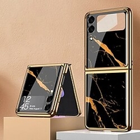 For Samsung Galaxy Z Flip 3 Case Marble Hard Shockproof Back Cover Floral Tempered Glass Electroplated Frame For Galaxy Z Flip3 Zflip 2 2021 Phone Coves miniinthebox