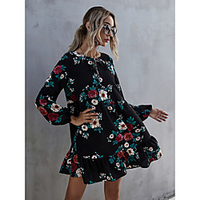 foreign trade amazon new product neckline cross tie puff sleeve printed ruffle cross-border autumn and winter dress female miniinthebox