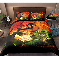 Forest Print 3-Piece Duvet Cover Set Hotel Bedding Sets Comforter Cover with Soft Lightweight Microfiber,  Include 1 Duvet Cover,  2 Pillowcases for Double/Queen/King(1 Pillowcase for Twin/Single)