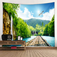 Forest Waterfall Bridge Digital Printed Tapestry Classic Theme Wall Decor 100% Polyester Contemporary Wall Art Wall Tapestries Decoration