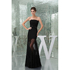 Formal Evening Dress - Black Petite A-line Strapless Floor-length Lace / Tulle