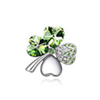 Four-leaf Clover Crystal Brooch (Silvery)
