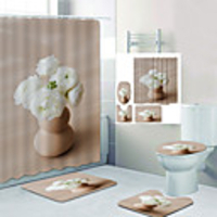 Four Sets Of Digital Printing Flower Shower Curtain Mats Hooks Modern Polyester New Design