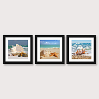 Framed Art Print Framed Set 3 - Blue Mediterranean Beach View Wall Art