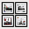 Framed Art Print Framed Set4 - European And American Style Black And White Architecture Scenic PS Illustration Wall Art