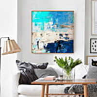 Framed Wall Art Print Painting Picture Home Decoration Décor Living Room Bedroom Framed Canvas Turquoise Blue Abstract