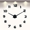 Frameless DIY Wall Clock,  3D Wall Clock Large Mute Wall Stickers for Living Room Bedroom Home Decorations (Black)