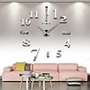Frameless Large DIY Wall Clock,  Modern 3D Wall Clock with Mirror Numbers Stickers for Home Office Decorations Gift