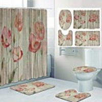 Fresh Flower Pattern PrintingBathroom Shower Curtain Leisure Toilet Four-Piece Design