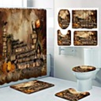 Fresh Seaside Pattern PrintingBathroom Shower Curtain Leisure Toilet Four-Piece Design