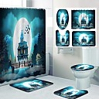 Fresh Seaside Pattern PrintingBathroom Shower Curtain Leisure Toilet Four-Piece Design