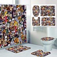 Fresh Seaside Pattern PrintingBathroom Shower Curtain Leisure Toilet Four-Piece Design