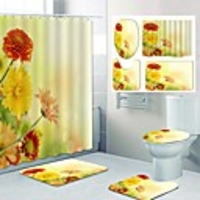 Fresh Seaside Pattern PrintingBathroom Shower Curtain Leisure Toilet Four-Piece Design