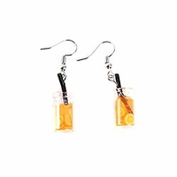 fruit tea cup earrings creative personality lemon pearl tea cup cute fun funny earring ear accessories, orange orange