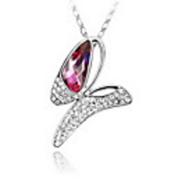 Fuchsia Shining Crystal And Platinum Plated Alloy Pendant Necklace