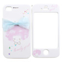 Full Body Case for iPhone 4/4S - Lovely Girl with Blue Ribbon