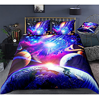 Galaxy Print 3-Piece Duvet Cover Set Hotel Bedding Sets Comforter Cover with Soft Lightweight Microfiber,  Include 1 Duvet Cover,  2 Pillowcases for Double/Queen/King(1 Pillowcase for Twin/Single)