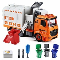 garbage truck toys for boys,  diy friction powered waste management recycling truck toy set with 4 trash cans,  toy vehicles with light and sound,  gifts for 3-12 years old toddlers