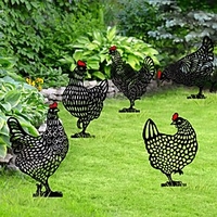 Garden Insert Chicken Yard Art Acrylic Simulation Black Chicken Ornaments Hollow Rooster Garden Decoration 2PCS minimun miniinthebox