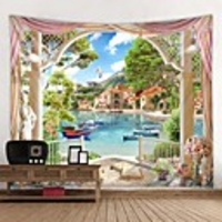 Garden Scener Outside The Window Printed Tapestry Decorative Mandala Tapestry Indian Home Decor Big Hippie Wall Hanging Blanket