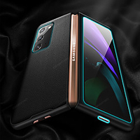 Genuine Leather Phone Case For Samsung Galaxy Z Fold 2 Shockproof Flip Full Body Cases Lines Waves Genuine Leather miniinthebox
