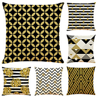 Geometric Double Side Cushion Cover 6PC Soft Decorative Square Throw Pillow Cover Cushion Case Pillowcase for Bedroom Livingroom Superior Quality Machine Washable Indoor Cushion for Sofa Couch Bed Chair Gold Black miniinthebox