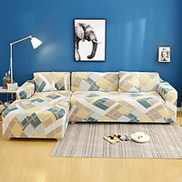 Geometric Grid Print Dustproof All-powerful Slipcovers Stretch L Shape Sofa Cover Super Soft Fabric Couch Cover Sofa Furniture Protector with One Free Boster Case miniinthebox