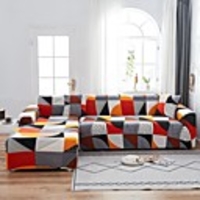 Geometric Print 1-Piece Sofa Cover Couch Cover Furniture Protector Soft Stretch Sofa Slipcover Spandex Jacquard Fabric Super Fit for 1~4 Cushion Couch and L Shape Sofa, Easy to Install