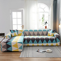 Geometric Triangle Print Dustproof All-powerful Slipcovers Stretch L Shape Sofa Cover Super Soft Fabric Couch Cover Sofa Furniture Protector with One Free Boster Case miniinthebox