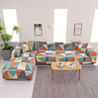 Geometric Triangle Print Dustproof Stretch Slipcovers Stretch L Shape Sofa Cover Super Soft Fabric Couch Cover (You will Get 1 Throw Pillow Case as free Gift)