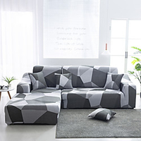 Geometry Print Dustproof Stretch Slipcovers Stretch Sofa Cover Super Soft Fabric Couch Cover (You will Get 1 Throw Pillow Case as free Gift)
