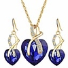 gift! gold plated necklace sets for women crystal heart necklace earrings jewellery set bridal wedding accessories (blue)