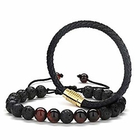 gifts for mens bracelet braided leather - natural tiger eye lava rock stone mens anxiety bracelets,  braided leather magnet buckletiger eye bracelet thank you gifts for him father