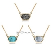 girls women faux druzy jewelry set drusy necklace 14k gold plated hexagon pendant christmas gift for best friend (b4-goldgray/blue/white)