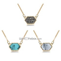 girls women faux druzy jewelry set drusy necklace 14k gold plated hexagon pendant christmas gift for best friend (b4-goldgray/blue/white)
