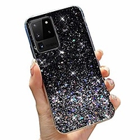glitter case for samsung galaxy a21s clear bling case shining sparkle for girls luxury fashion shiny sequins star ultra slim reinforced soft tpu protective cover for samsung galaxy a21s-black