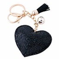 glitter love heart keychain premium ss6 crystal tassel key chain leather bag charm for women girls (black)