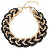 gold black statement necklace,  braided hollow cable large bib choker collar,  dress prom