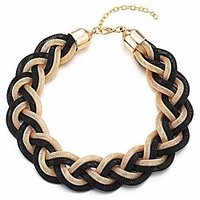 gold black statement necklace,  braided hollow cable large bib choker collar,  dress prom