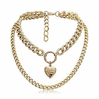 gold choker necklaces chunky heart pendant choker simple chain jewelry for women and girls (gold)