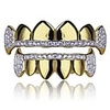gold hip hop teeth grillz micro pave cubic zircon topamp;bottom vampire fangs teeth grills set holleween gift men women (yellow gold)