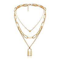 gold layered chunky chain necklace for women elegant heart lock pendant y necklace (heart lock pendant)
