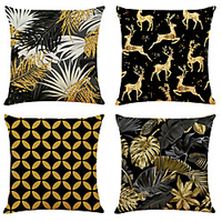 Gold Palm Double Side Cushion Cover 4PC Soft Decorative Square Throw Pillow Cover Cushion Case Pillowcase for Bedroom Livingroom Superior Quality Machine Washable Indoor Cushion for Sofa Couch Bed Chair miniinthebox
