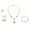Gold Plated Ball White Diamond Necklace Earring Ring and Bracelet Jewelry Set