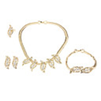 Gold Plated Blade White Diamond Necklace Earring Ring and Bracelet Jewelry Set