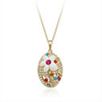 Gold-Plated Crystal Embellished Flower Pendant Necklace